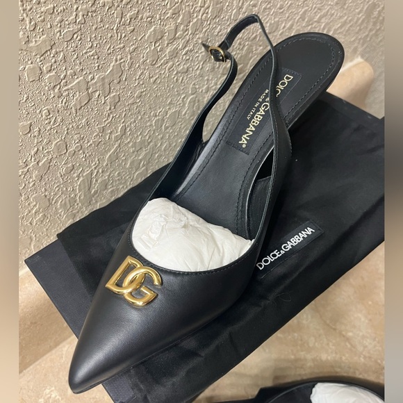 Dolce & Gabbana Leather Slingback Cardinale B60 Nappa Calfskin Blk Pump, Sz 8 - Picture 15 of 15